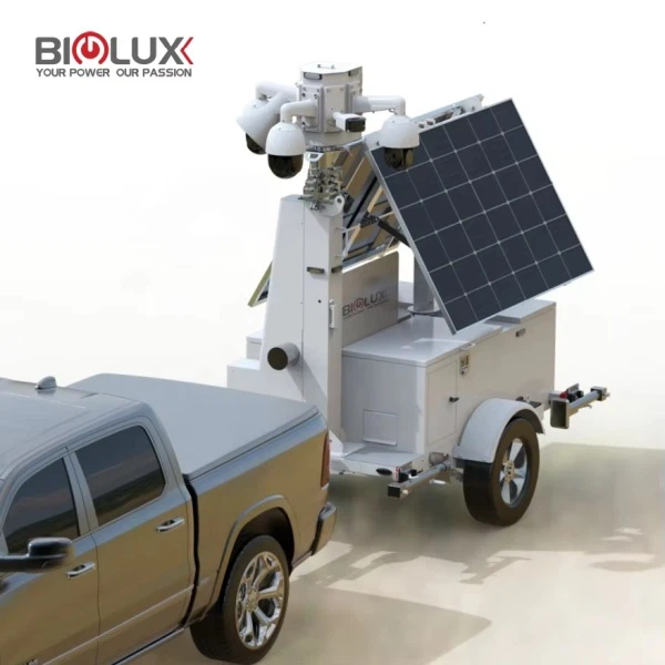 Trailer CCTV mobil cu panou solar pentru comutator Poe pentru securitate